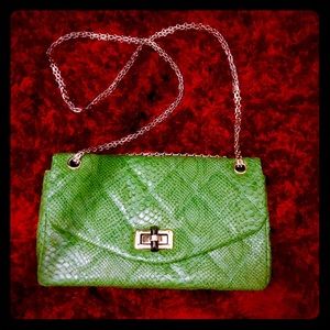 Green snake skin flap bag